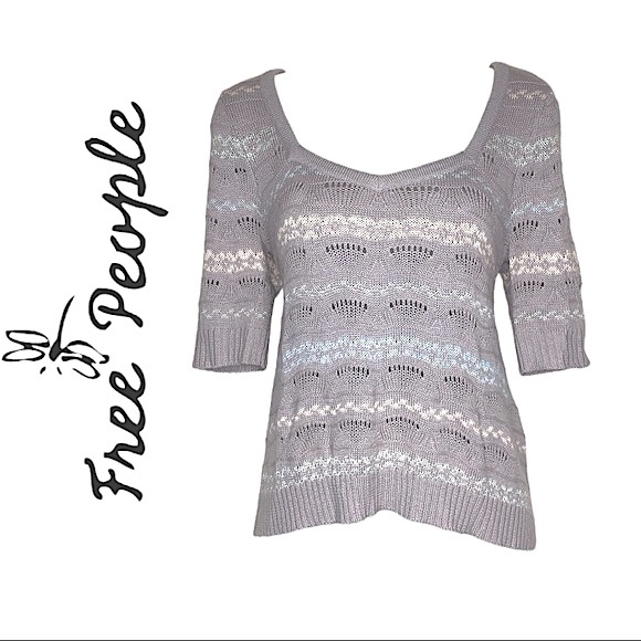 Free People Wool Fair Isle Shimmer Knit Sweater Top Gray Pink Blue S Cozy Winter - Picture 13 of 16